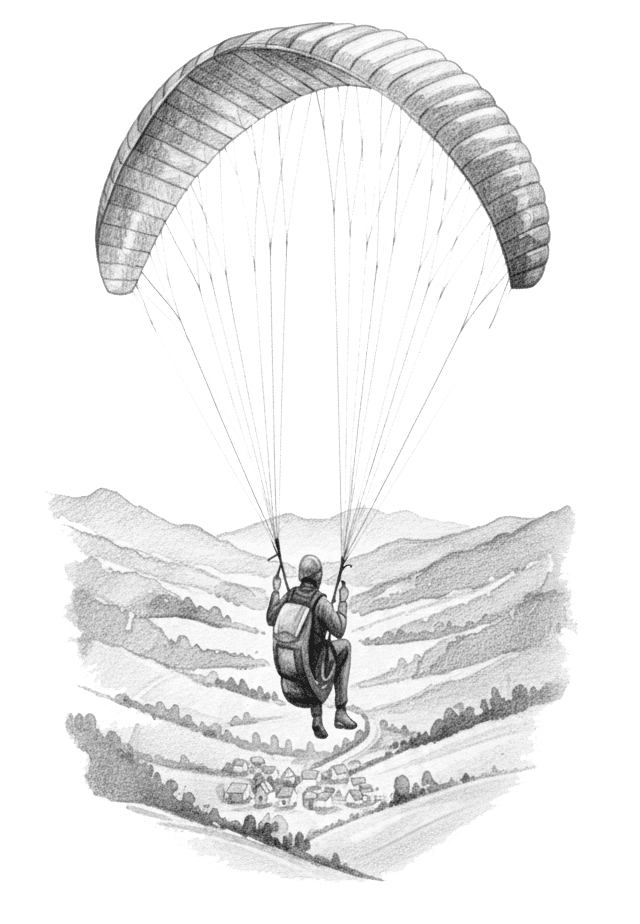 a person is parasailing in the sky on a cloudy day